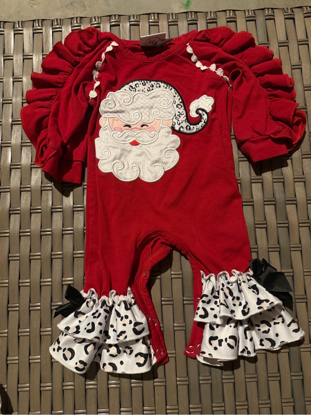 Marie Nicole leopard santa romper